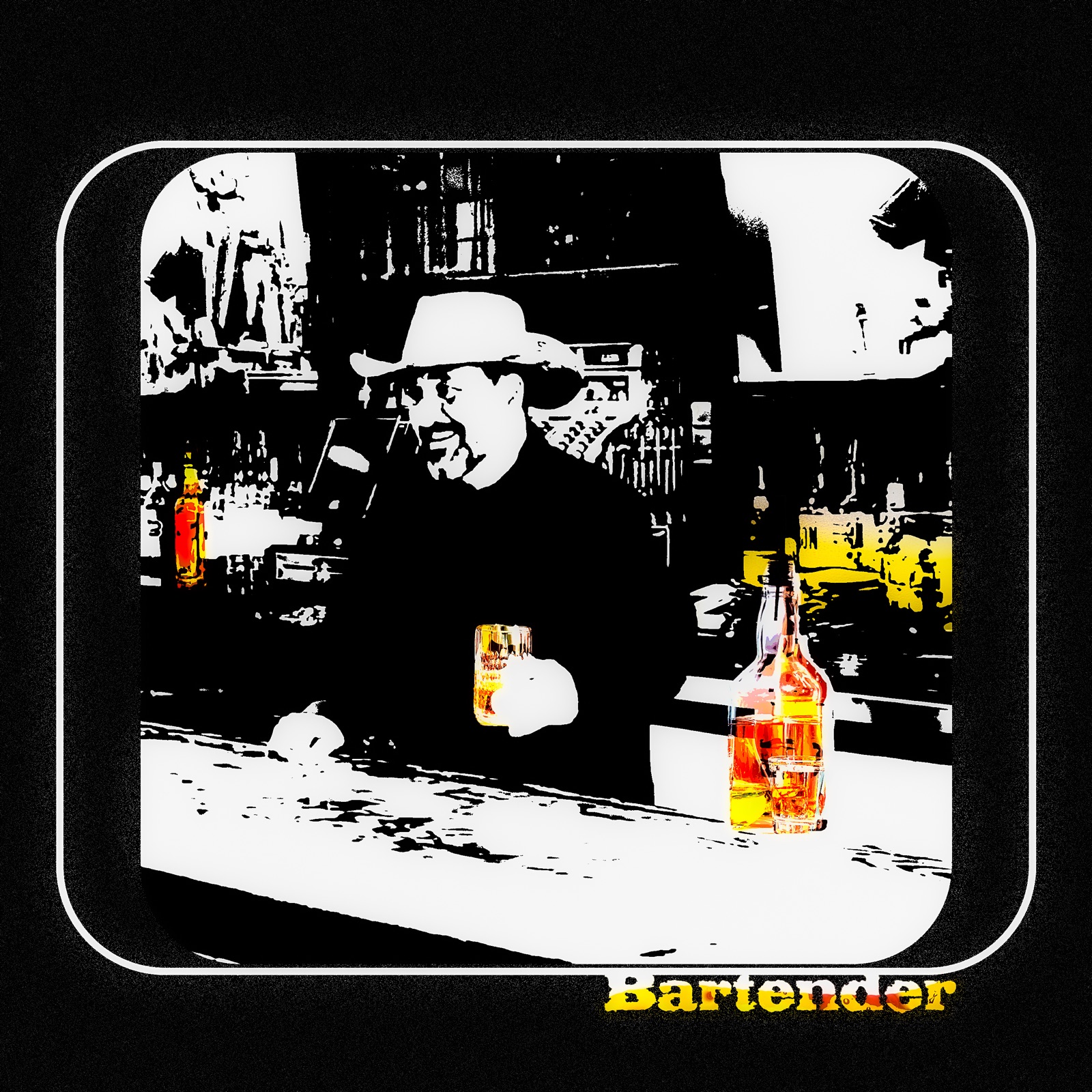 Bartender single cover, a black-and-white figure at a bar