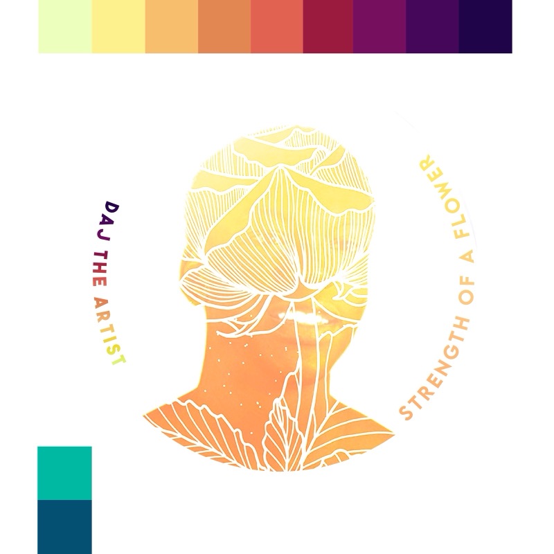 Silhouetted profile on a cream background with a colour band