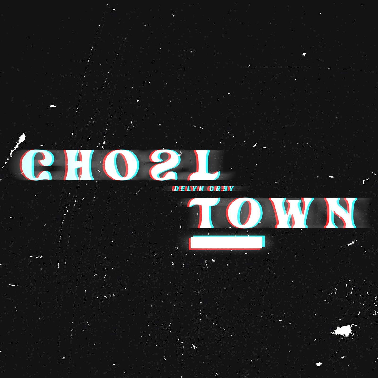 Distressed Ghost Town lettering on black