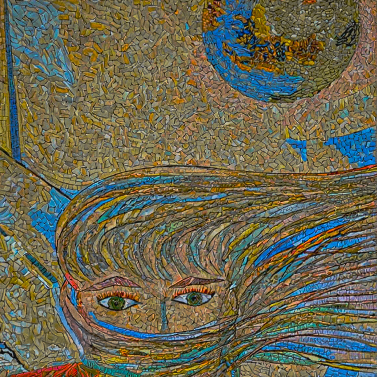 Painterly texture of hair blowing in the wind
